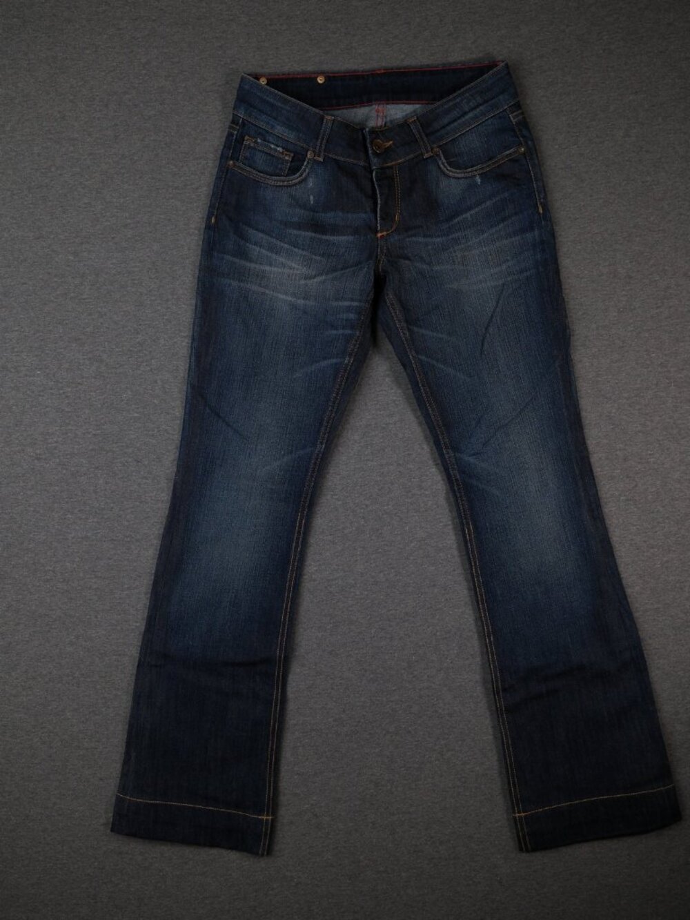 Brian Dales Flare Jeans Womens 28 Dark Wash Distressed Low Rise Y2K Grunge